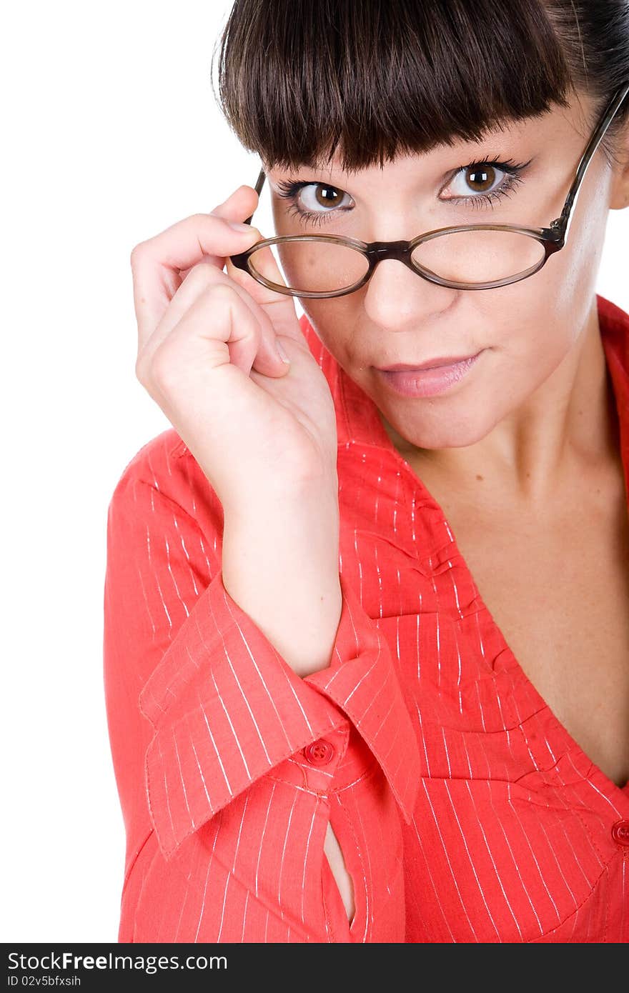 Young adult woman with glasses. over white background. Young adult woman with glasses. over white background