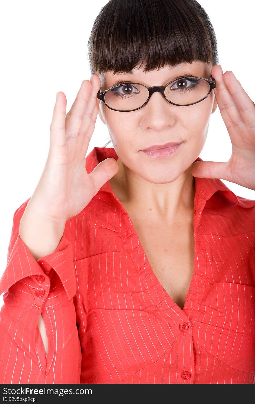 Young adult woman with glasses. over white background. Young adult woman with glasses. over white background