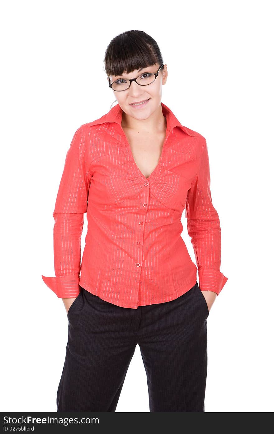 Young adult woman with glasses. over white background. Young adult woman with glasses. over white background