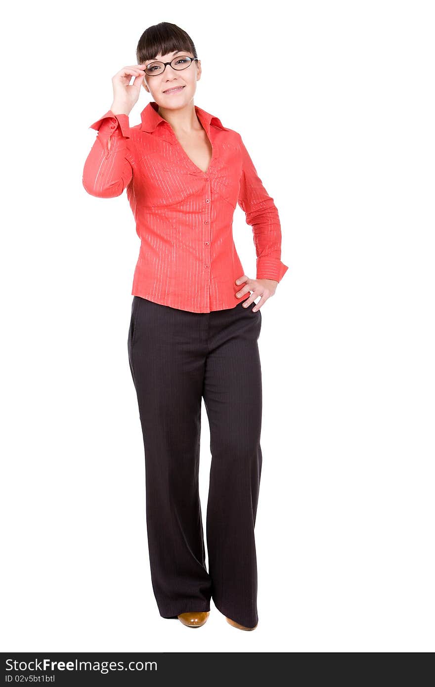 Young adult woman with glasses. over white background. Young adult woman with glasses. over white background