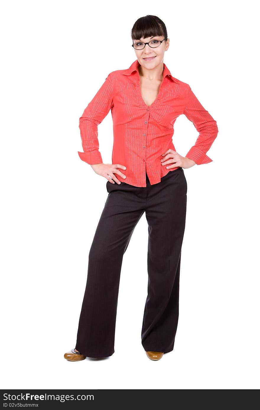 Young adult woman with glasses. over white background. Young adult woman with glasses. over white background