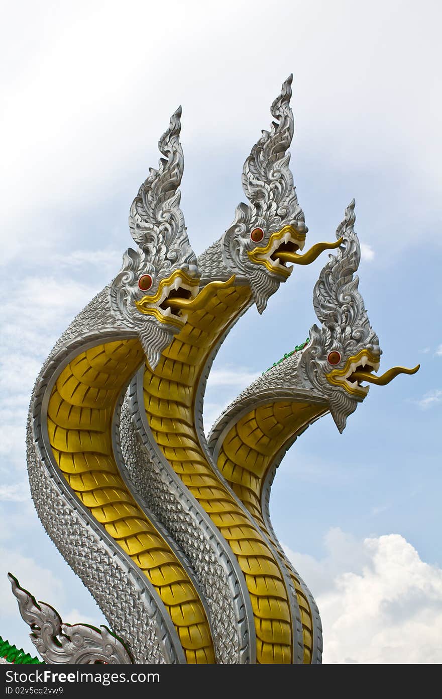 King naga three head in thai temple