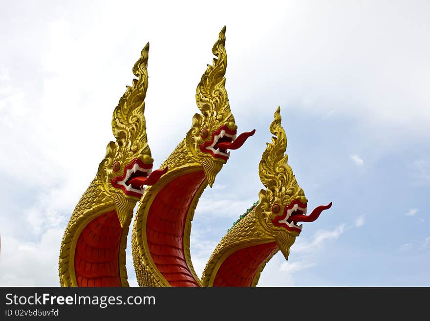 King naga three head in thai temple