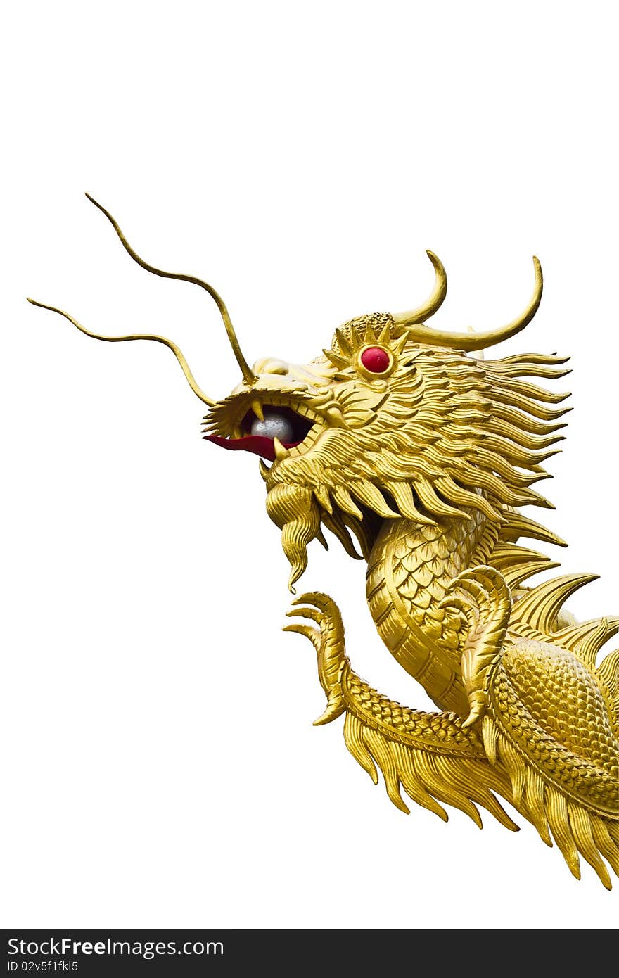 Golden dragon head statue on white backgroud. Golden dragon head statue on white backgroud