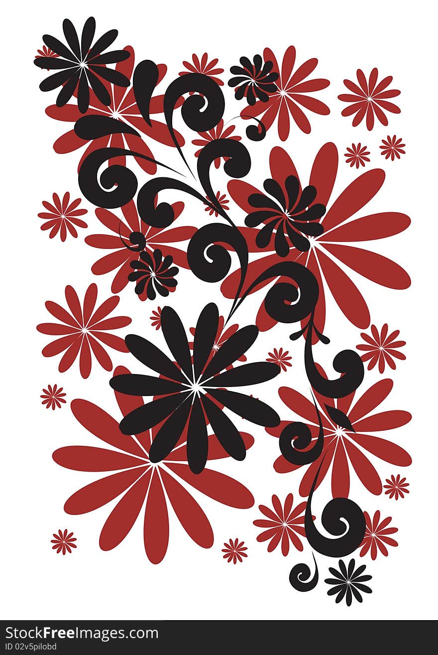 Abstract floral background. Red flowers