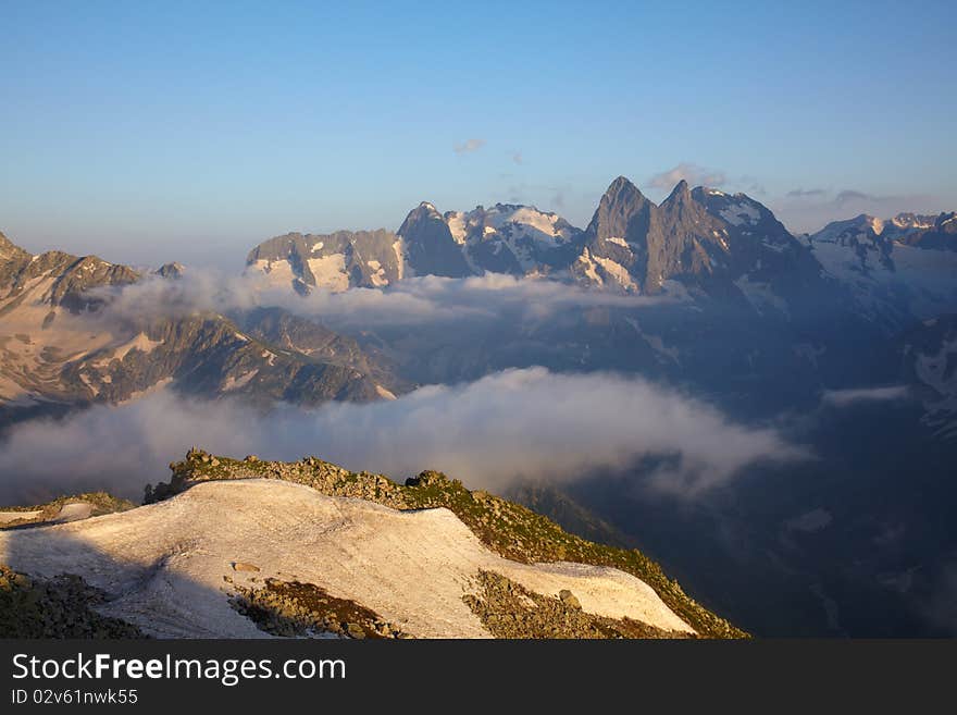 Sunset in a high mountains