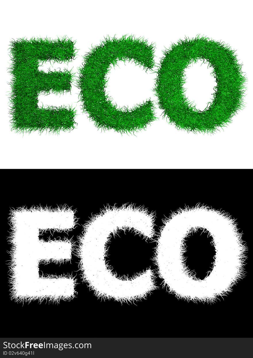 Word ECO made of grass - isolated on white - alpha mask included. Word ECO made of grass - isolated on white - alpha mask included