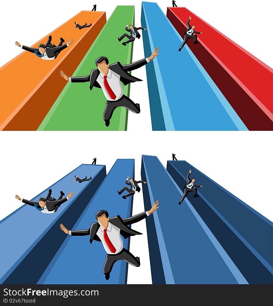 Conceptual business illustration of office people over chart. Conceptual business illustration of office people over chart