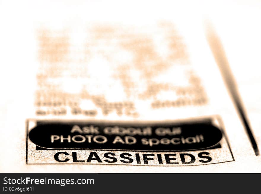 Closeup of Classifieds Section in Newspaper. Closeup of Classifieds Section in Newspaper