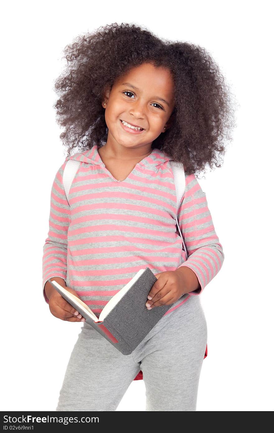 Student little girl with beautiful hairstyle isolated over white