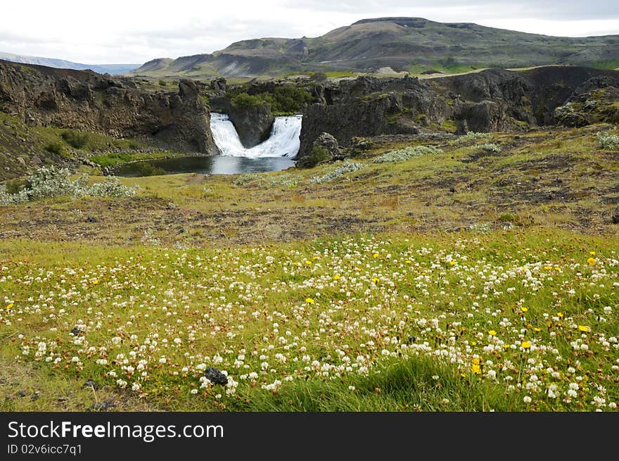 Hjalparfoss Waterfall, Iceland.