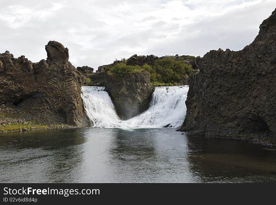 Hjalparfoss Waterfall, Iceland.