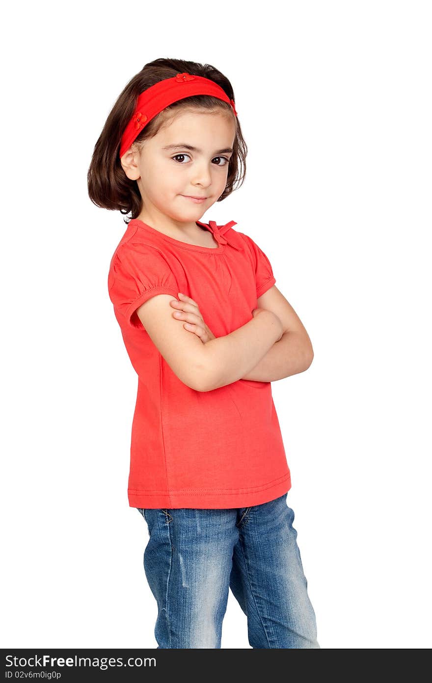 Nice portrait of beautiful girl with isolated over white