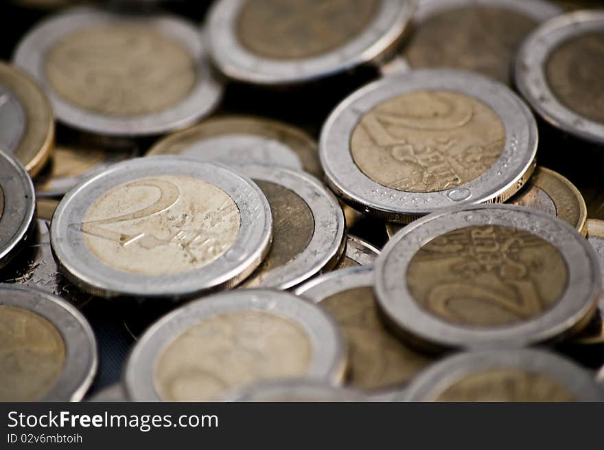 Pile of grungy euro coins. Pile of grungy euro coins