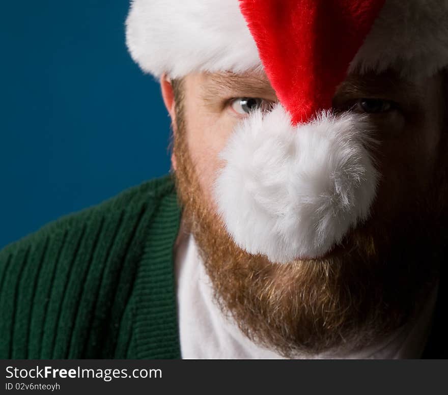 Man in santa hat partially obsured. Man in santa hat partially obsured.