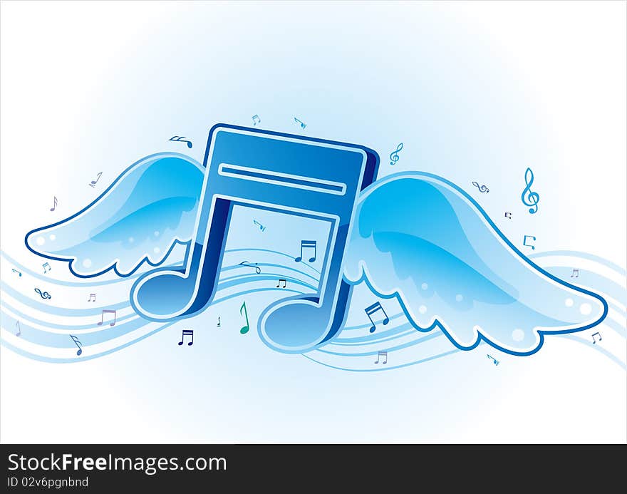 vector illustration of musical theme with wing. vector illustration of musical theme with wing