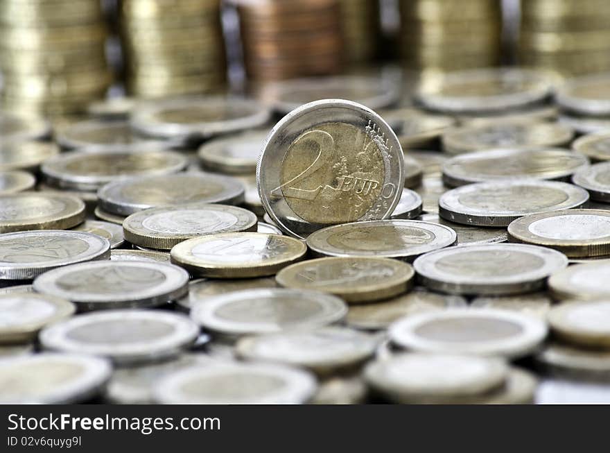 2 euro coin with coins on background