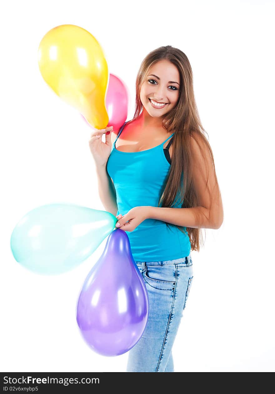 Happy cute women with the balloons