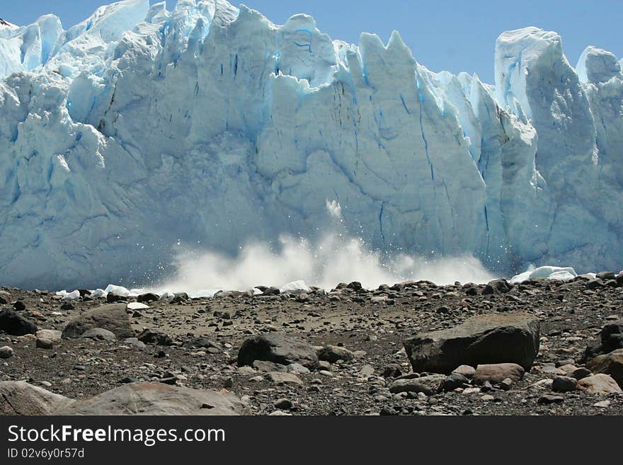 Glacier with parts falling down. Glacier with parts falling down