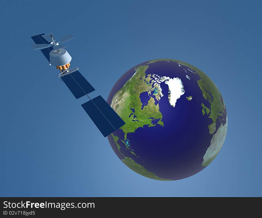 3D representation of Satellite in space in blue background