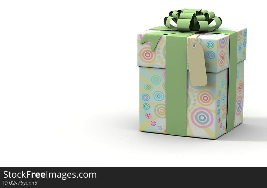 Colored gift box on a white background with tag