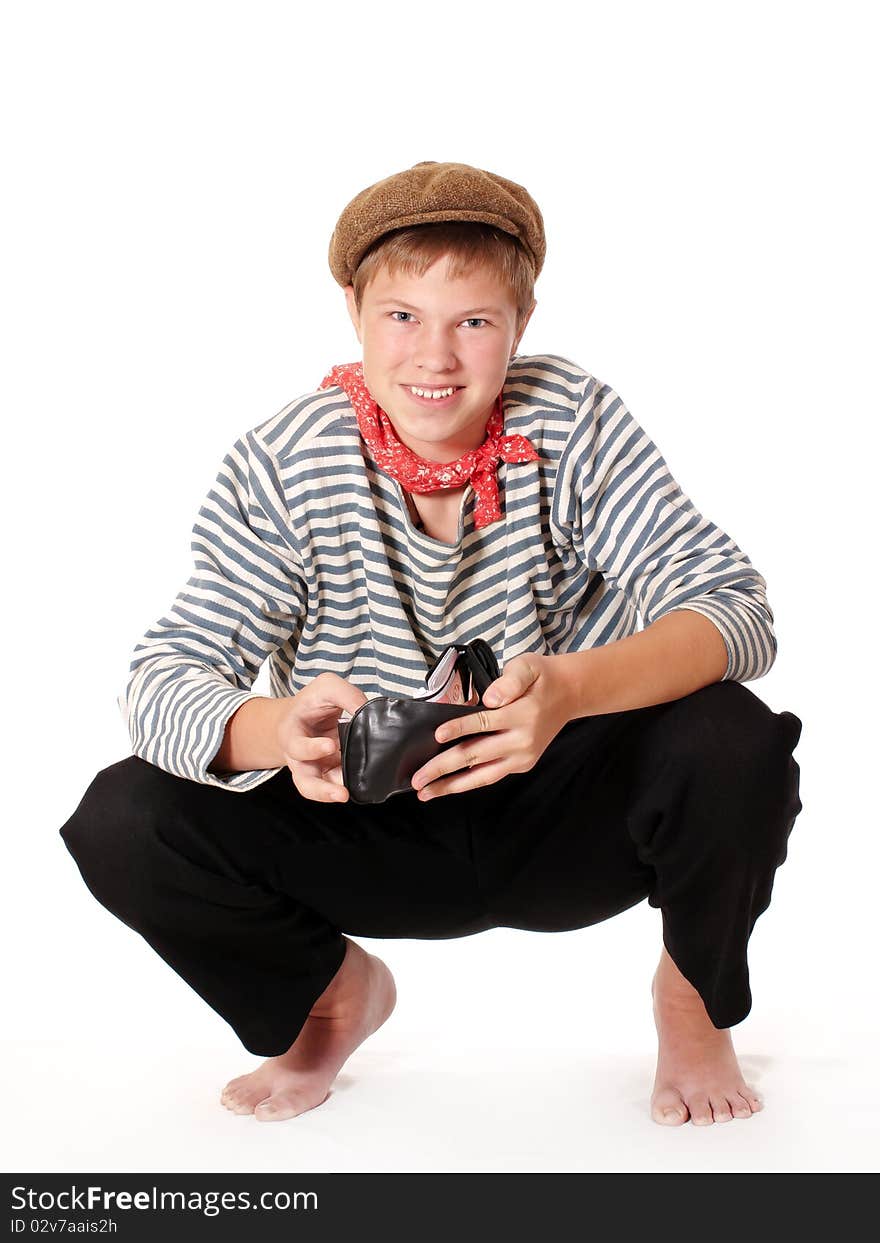 Teenage dressed in seaman shirt with wallet