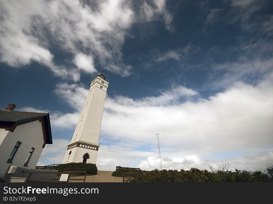 Blaavandshuk lighthouse is situated at Denmark's westernmost point and is a landmark for this area. The lighthouse is 127,95 feet high. Blaavandshuk lighthouse is situated at Denmark's westernmost point and is a landmark for this area. The lighthouse is 127,95 feet high.