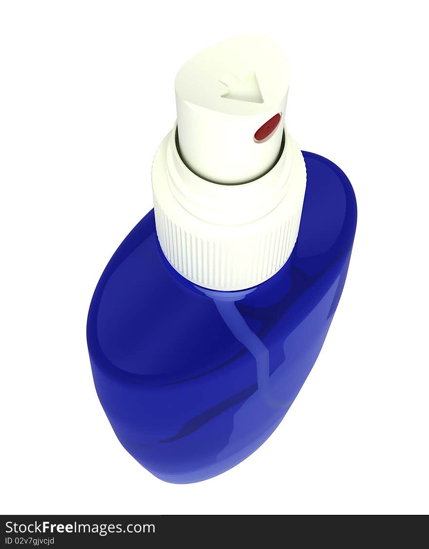 Spray bottle, blue, isolated on white, 3d illustration