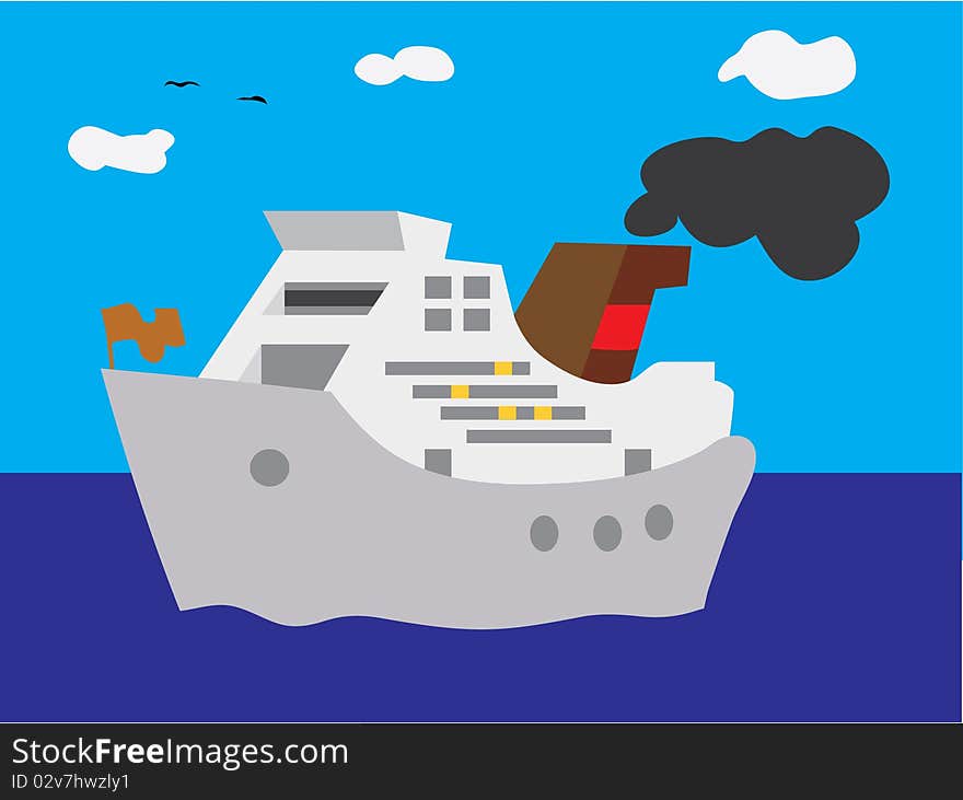 Cartoon cruise ship on water