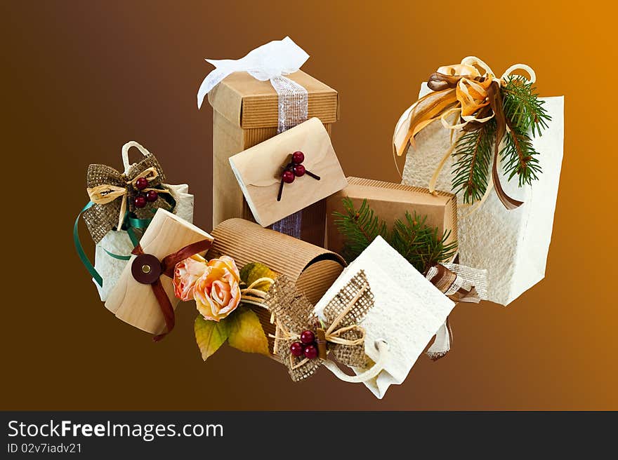 Several Christmas packages on a white background. Several Christmas packages on a white background