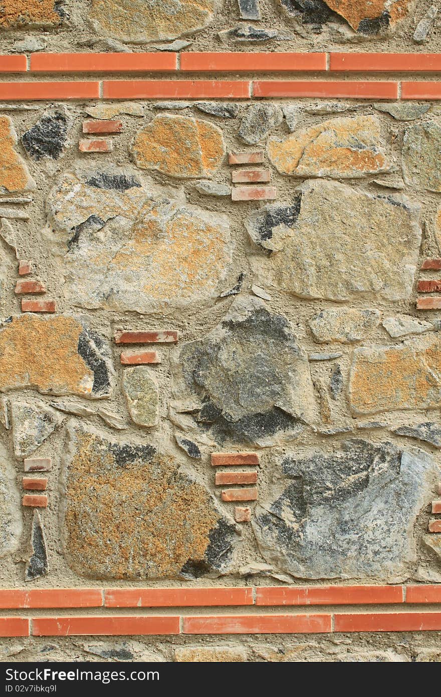 Detail of stone and brick wall. Detail of stone and brick wall