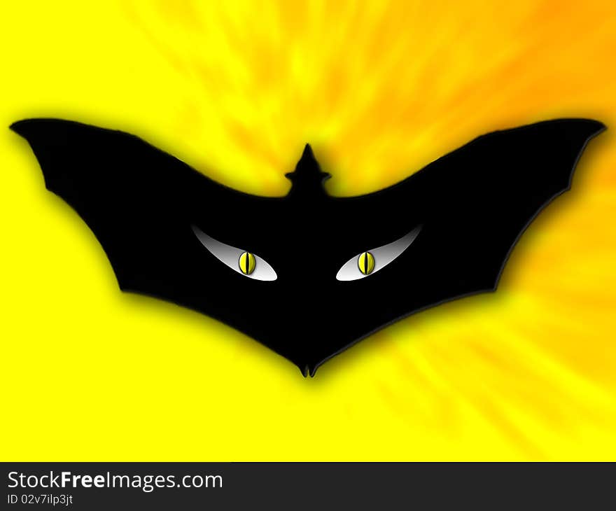 A bat-shaped mask with cat eyes yellow. A bat-shaped mask with cat eyes yellow