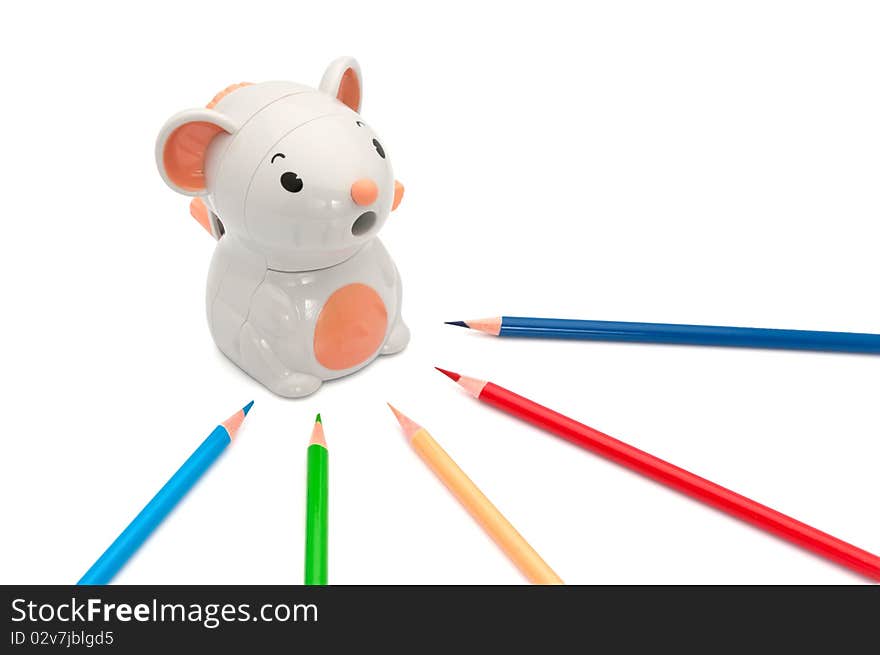 Mouse sharpener with crayon - on white background