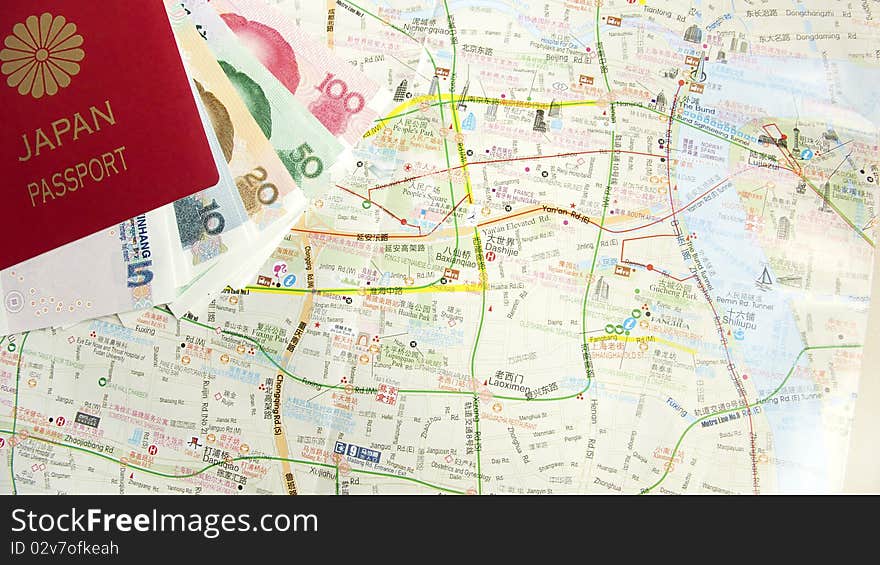 Map and passport and money