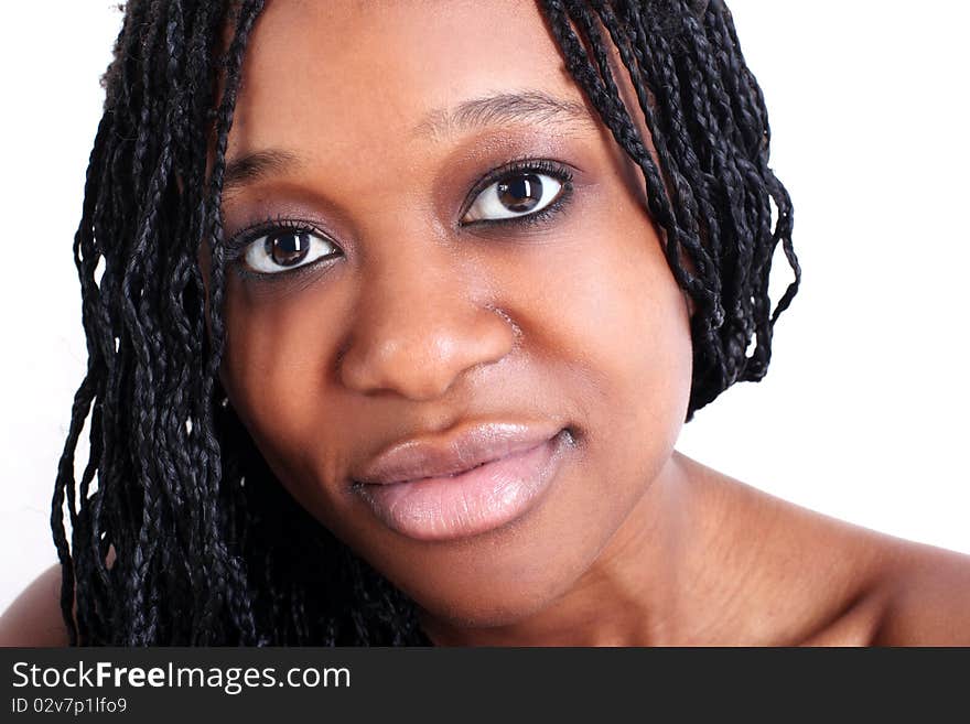 Young afro-american woman isolated on white