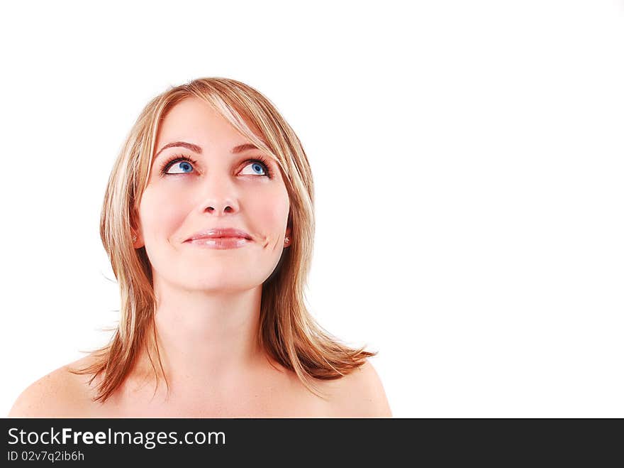 Portrait of beautiful young girl on white background