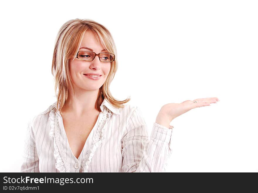 Portrait of beautiful young girl on white background