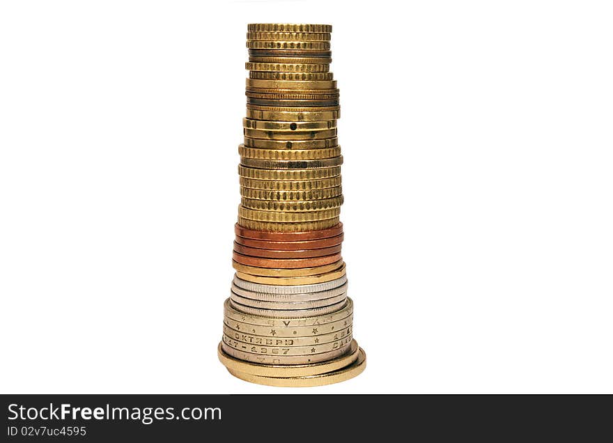 Pile of coins isolated on white background