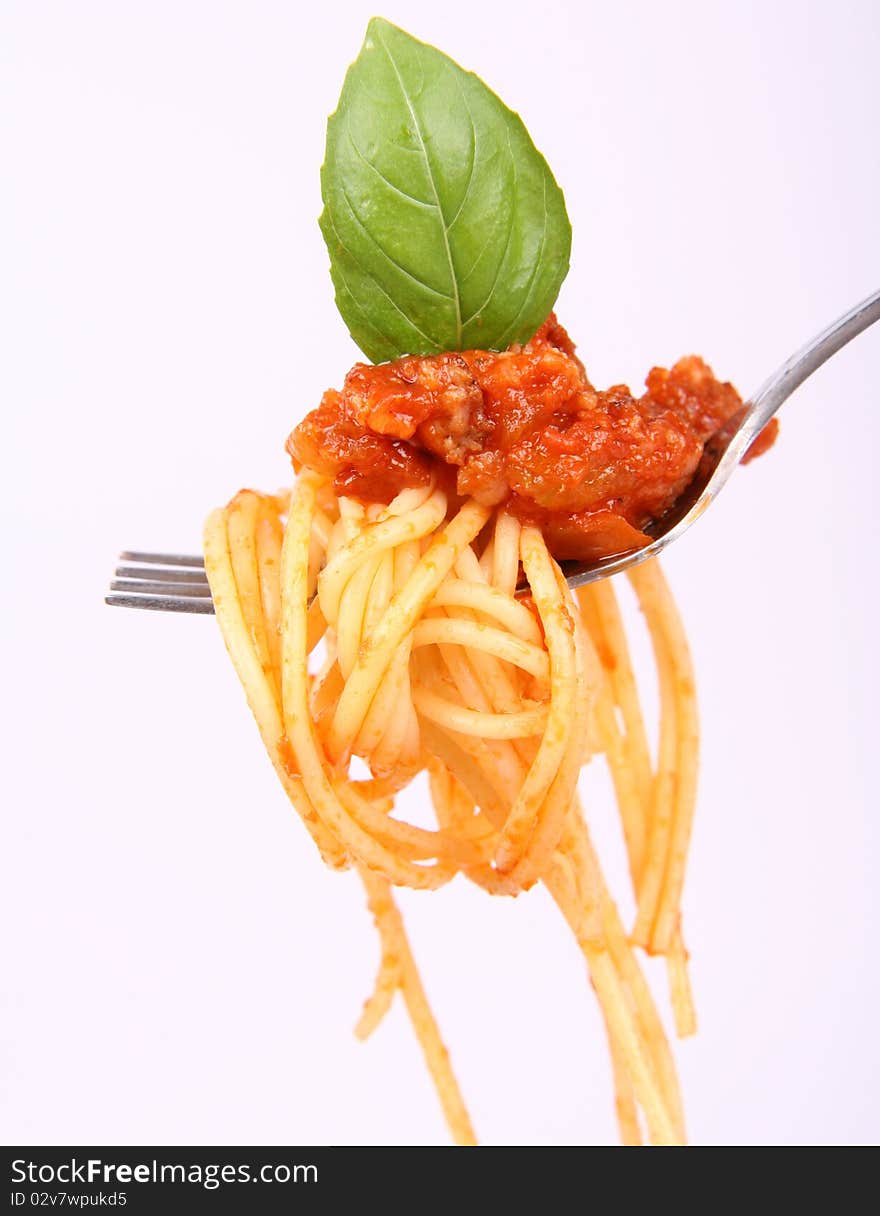 Spaghetti bolognese on a fork