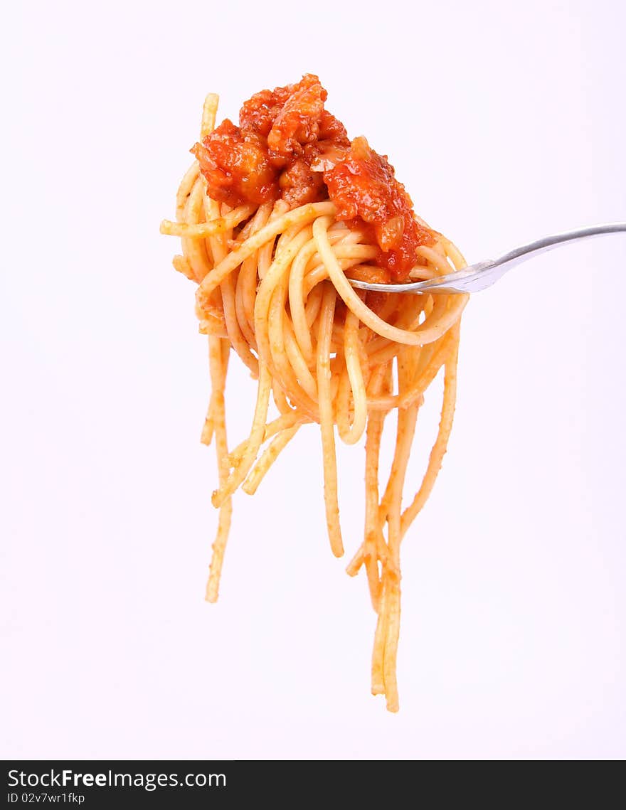 Spaghetti bolognese on a fork