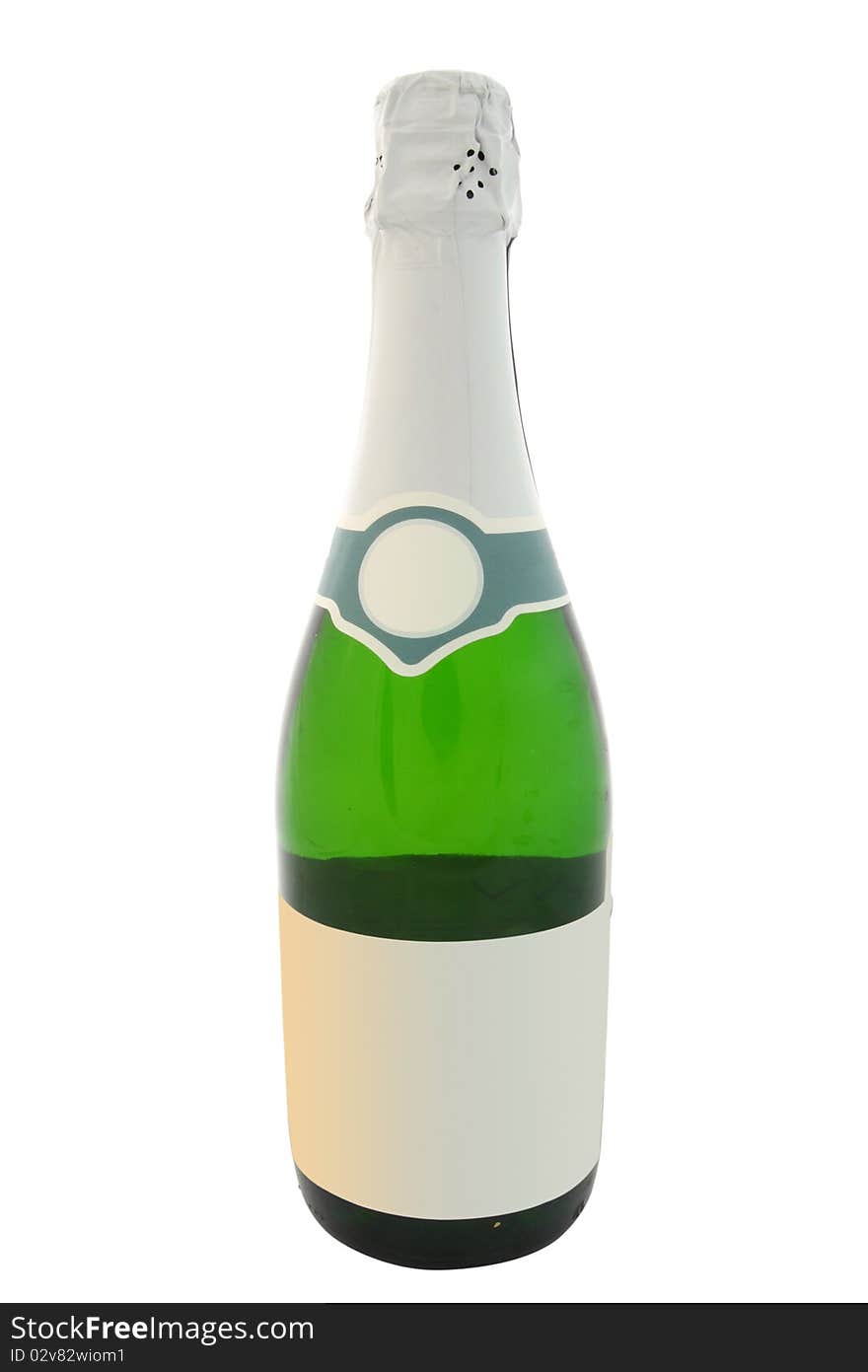 Bottle of champagne under the white background