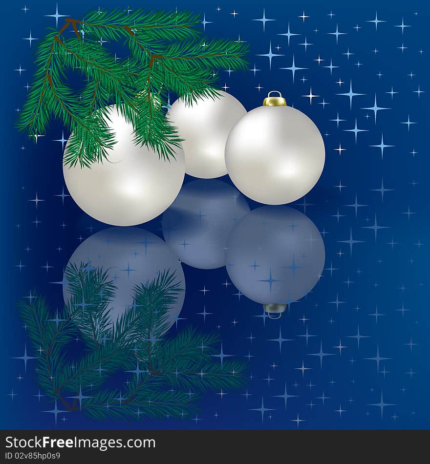 Christmas balls and stars on a blue