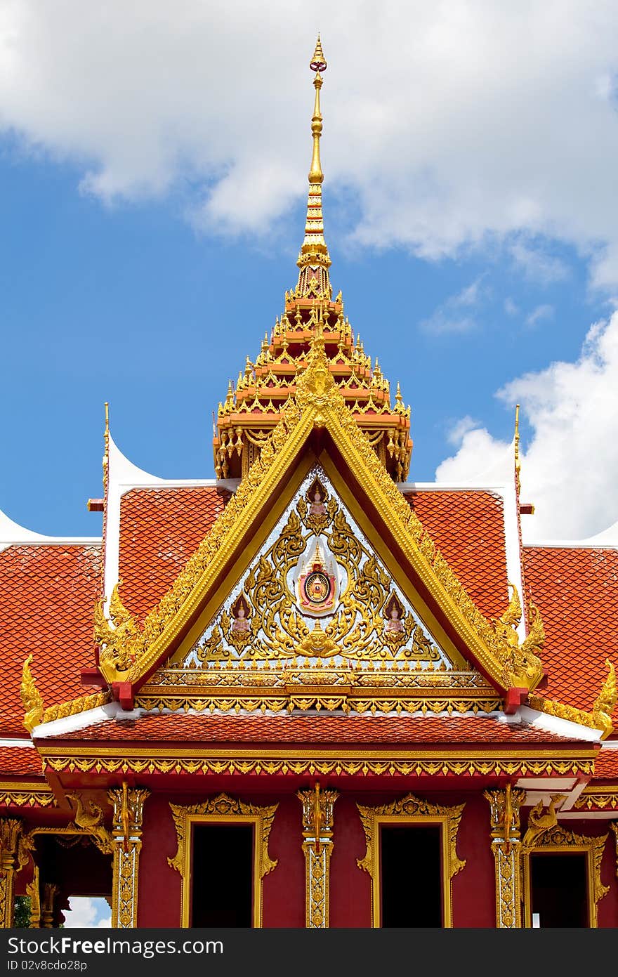 Red Temple roof detail  in Thailand. Red Temple roof detail  in Thailand