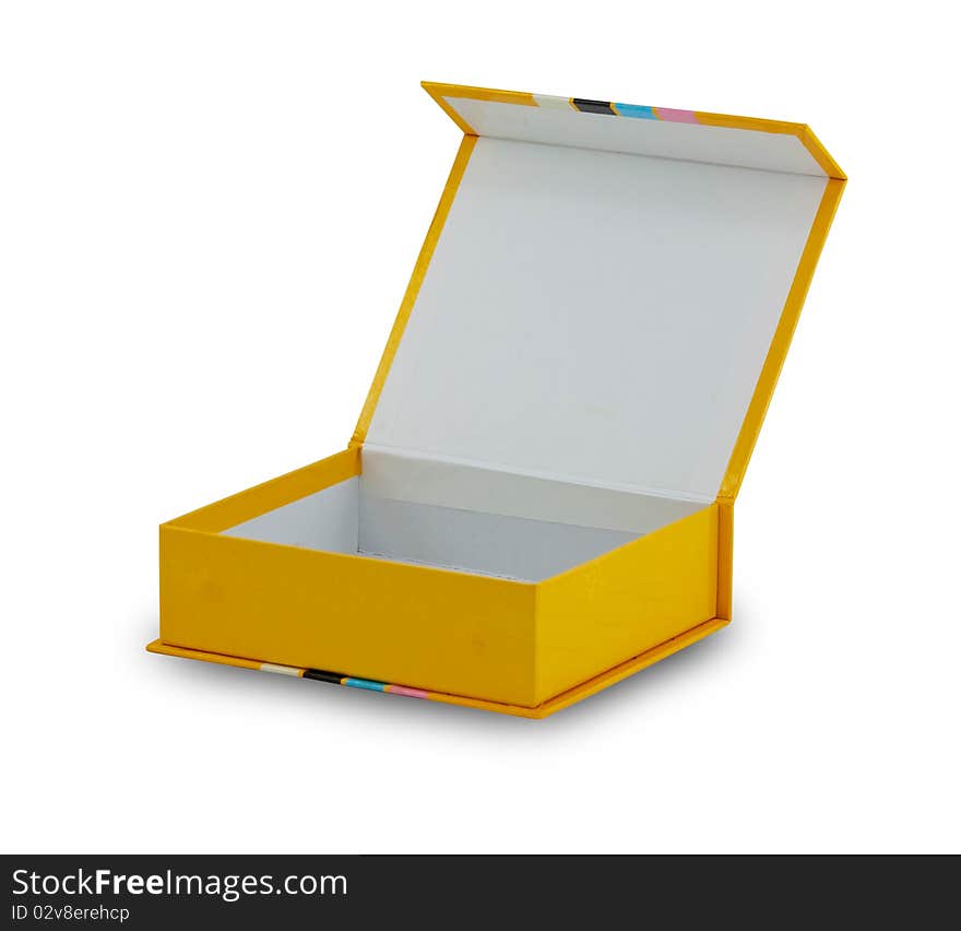 Open yellow box on white background