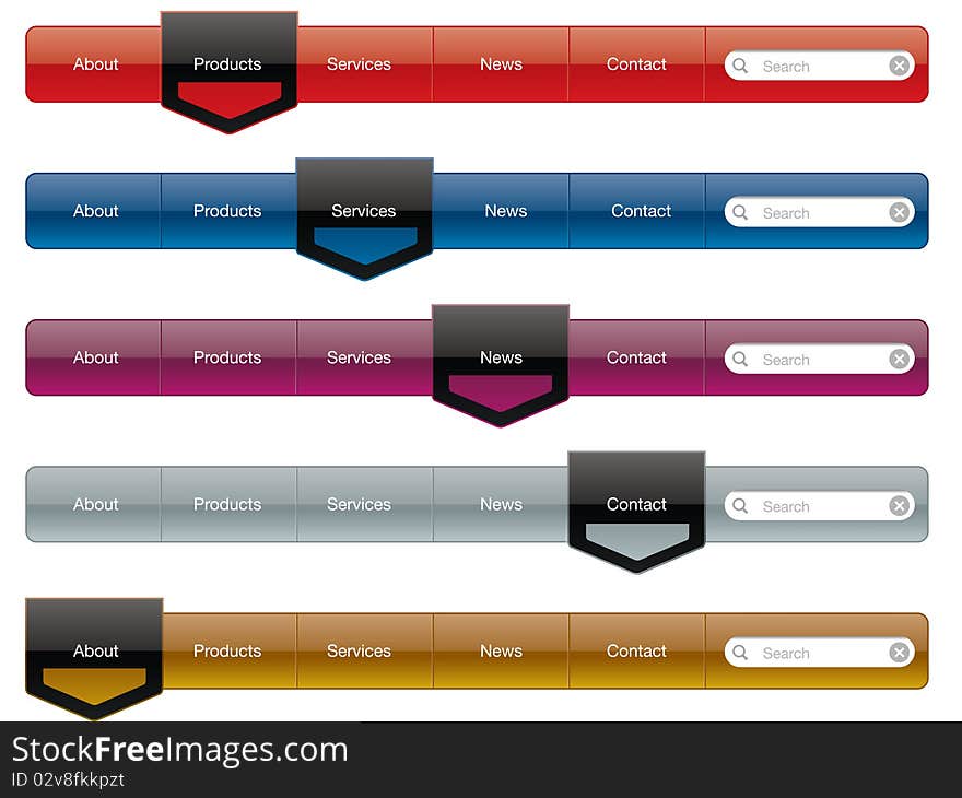 Web menu navigation in different colors. Web menu navigation in different colors