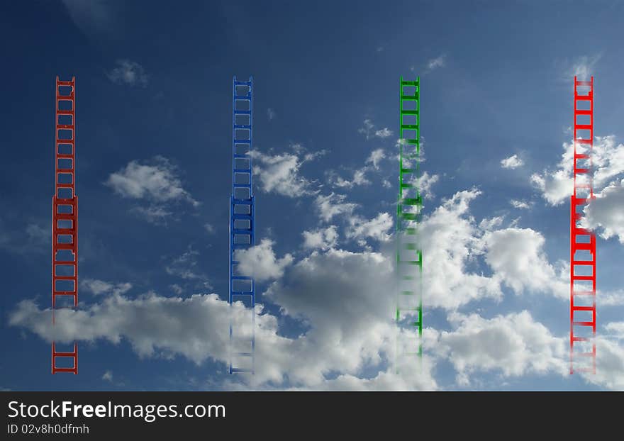 Colorful stairs, stretching into the sky