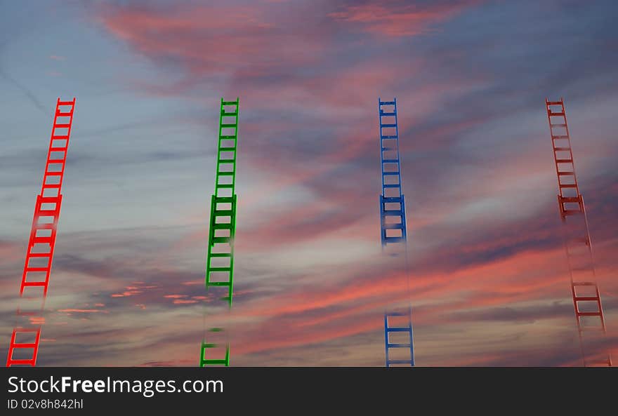 Colorful stairs, stretching into the sky