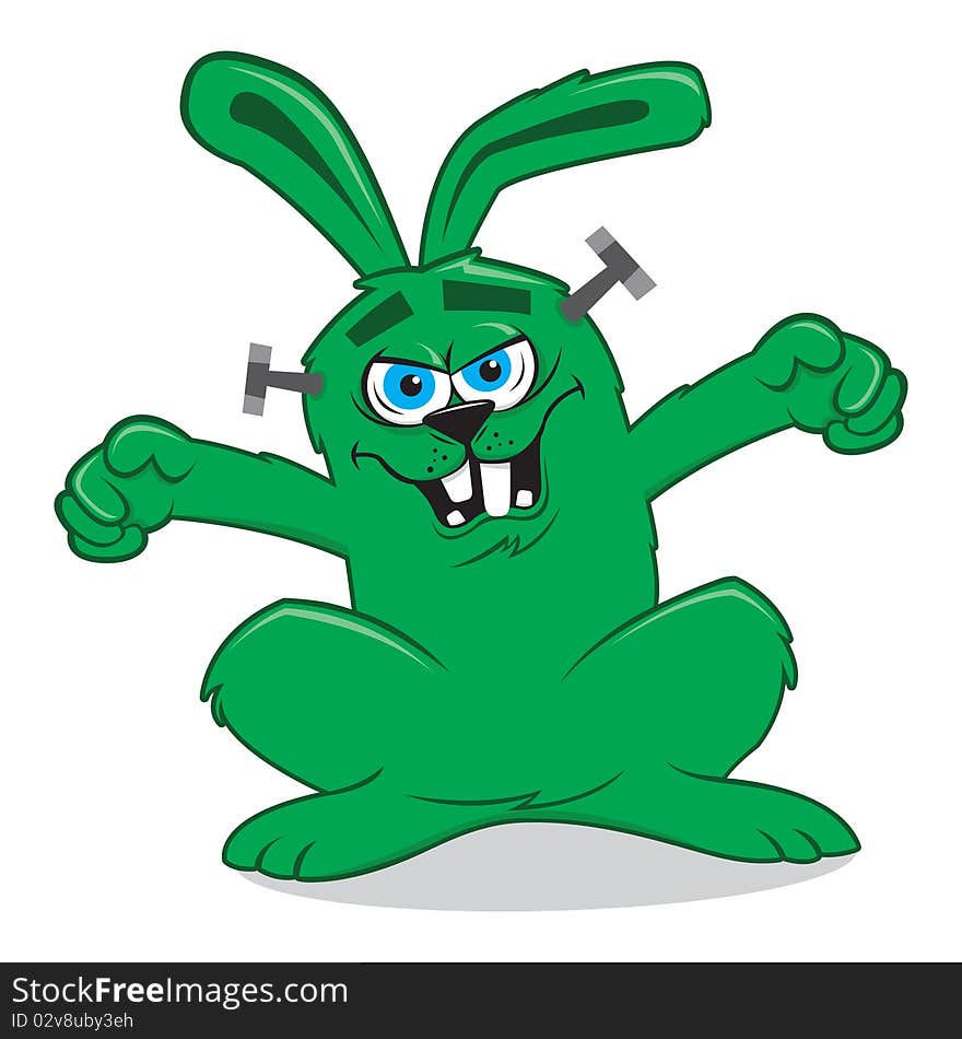 green rabbit with frankenstein appearance. green rabbit with frankenstein appearance