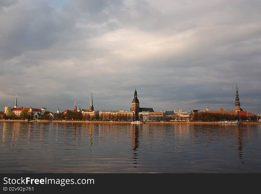 Old town behind the river. Old town behind the river