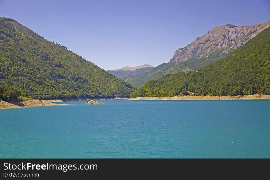 Blue lake in mountains, Pivsko Lake in Montenegro